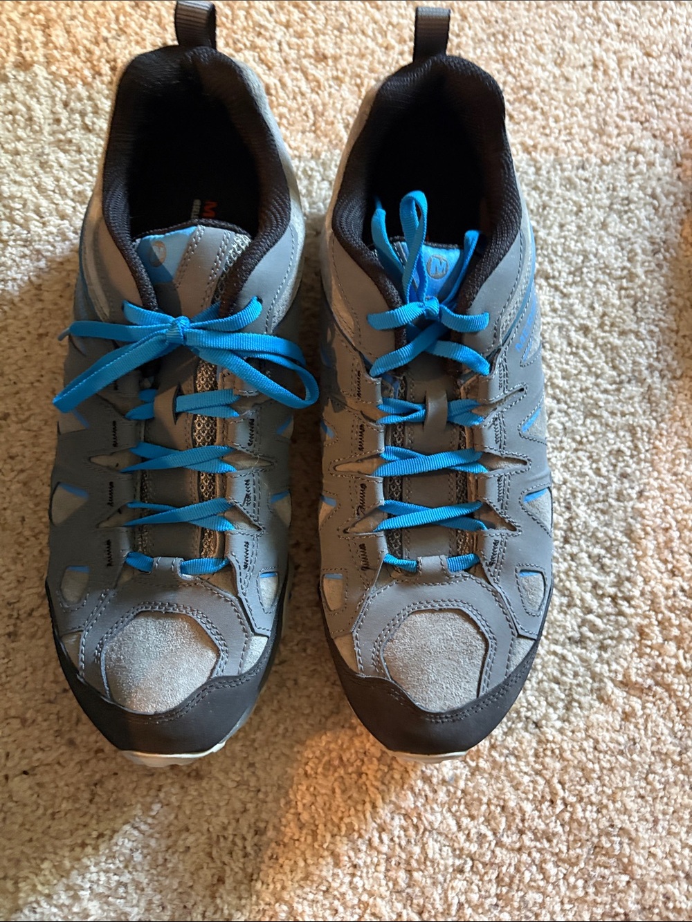 Merrell Gray Sneakers with Blue Laces